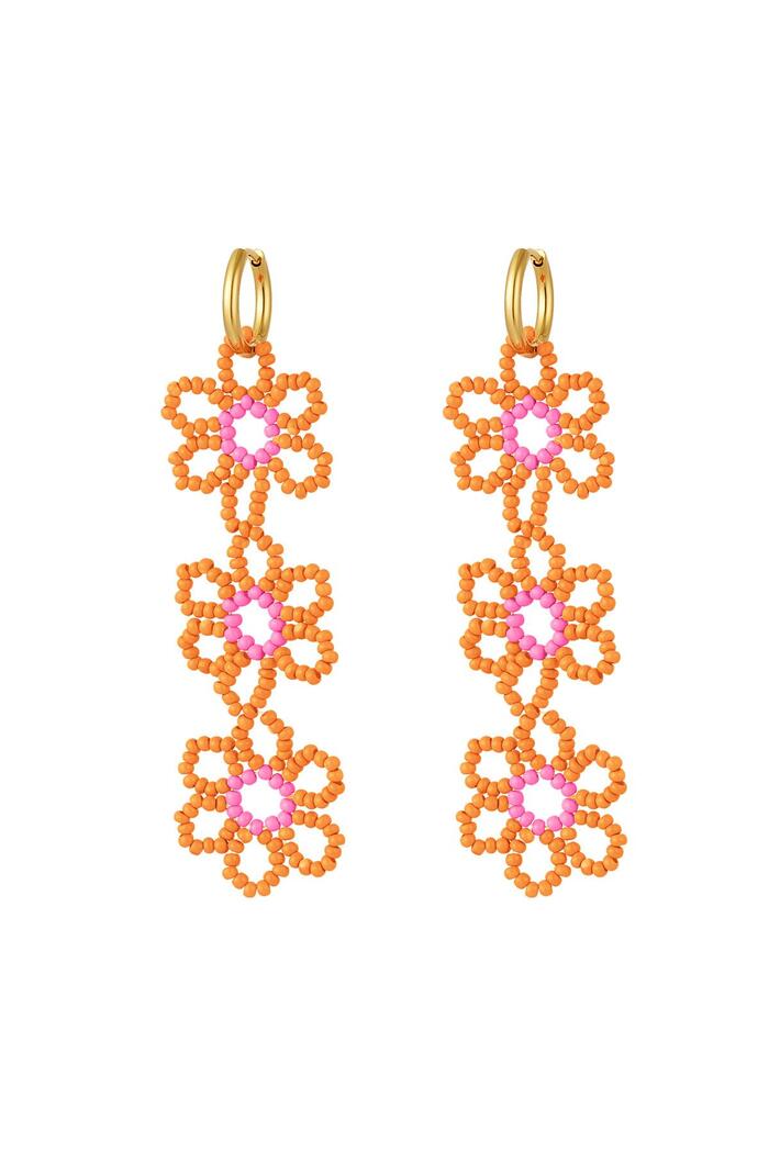 Earrings three flowers Orange & Gold Stainless Steel 