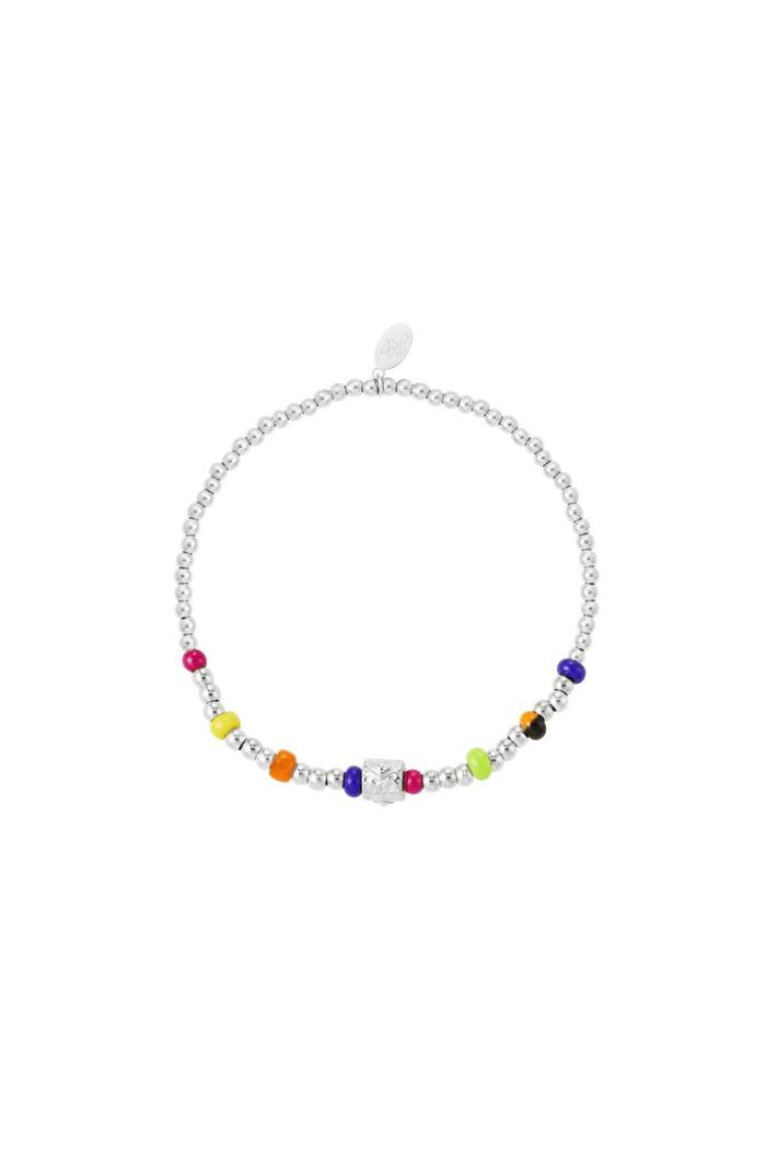 Bracelet perlé avec des perles colorées Argenté Acier inoxydable 