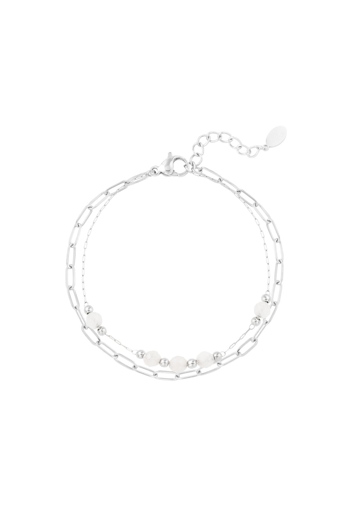 Double bracelet links/round beads - Natural stones collection Pink & Silver Stainless Steel h5 