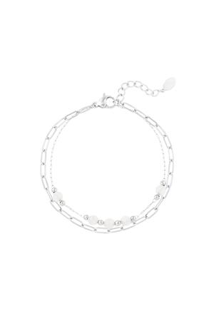 Bracelet double maillons/perles rondes - Collection pierres naturelles Rose & Argenté Acier inoxydable h5 