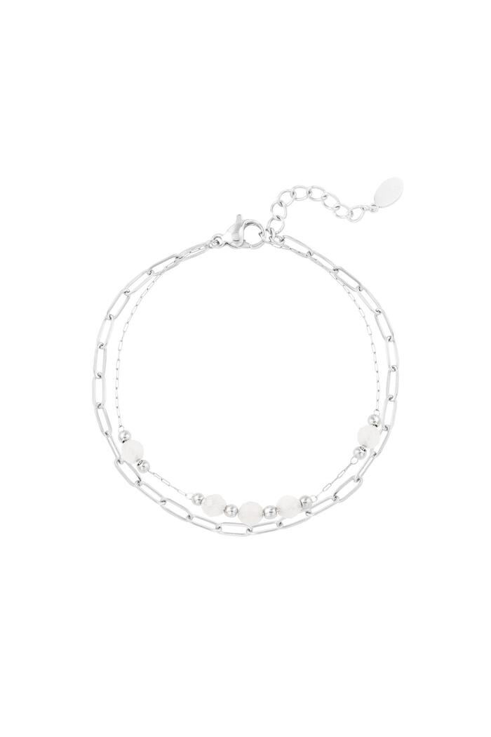 Bracelet double maillons/perles rondes - Collection pierres naturelles Rose & Argenté Acier inoxydable 