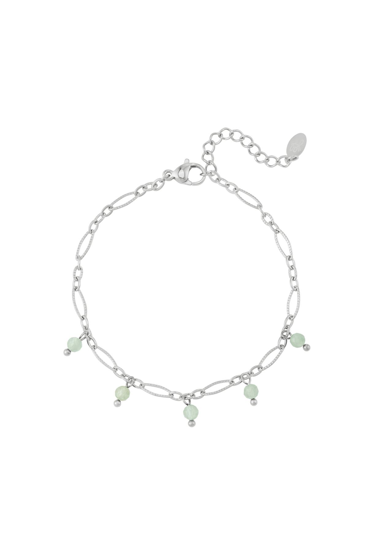 Bracelet maillons avec perles - Collection pierres naturelles Vert&amp; Argenté Acier inoxydable