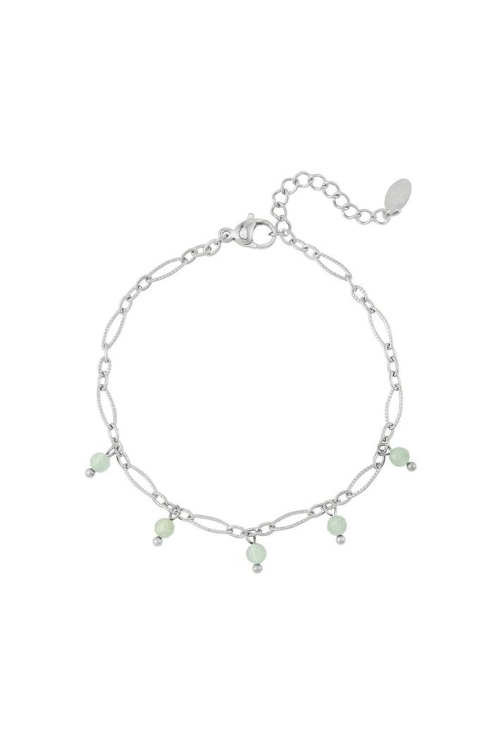 Bracelet maillons avec perles - Collection pierres naturelles Vert& Argenté Acier inoxydable 