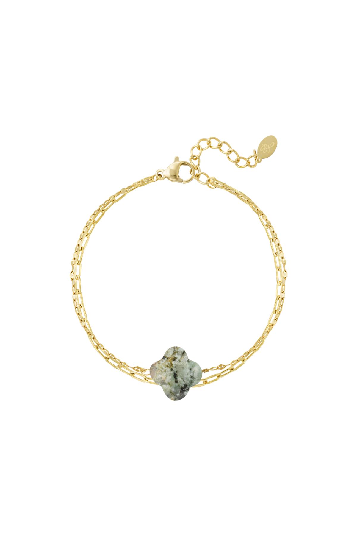 Bracelet double avec trèfle - Collection pierres naturelles Vert Acier inoxydable
