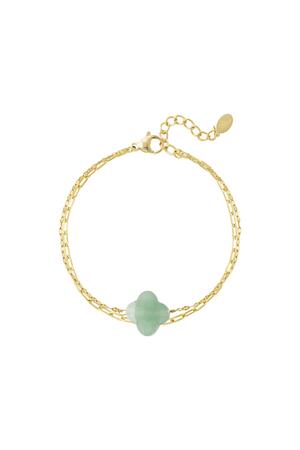 Double bracelet with clover - Natural stones collection Green & Gold Stainless Steel h5 