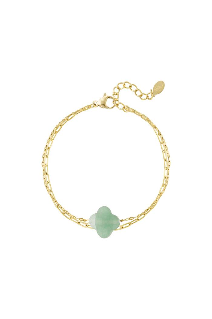 Double bracelet with clover - Natural stones collection Green & Gold Stainless Steel 