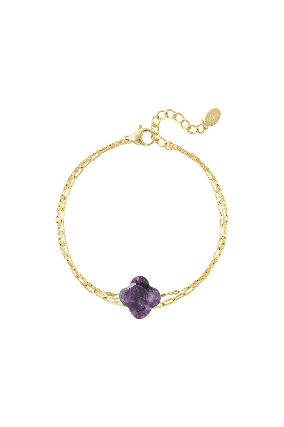 Double bracelet with clover - Natural stones collection Purple Stainless Steel
