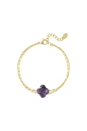 Double bracelet with clover - Natural stones collection Purple Stainless Steel h5 