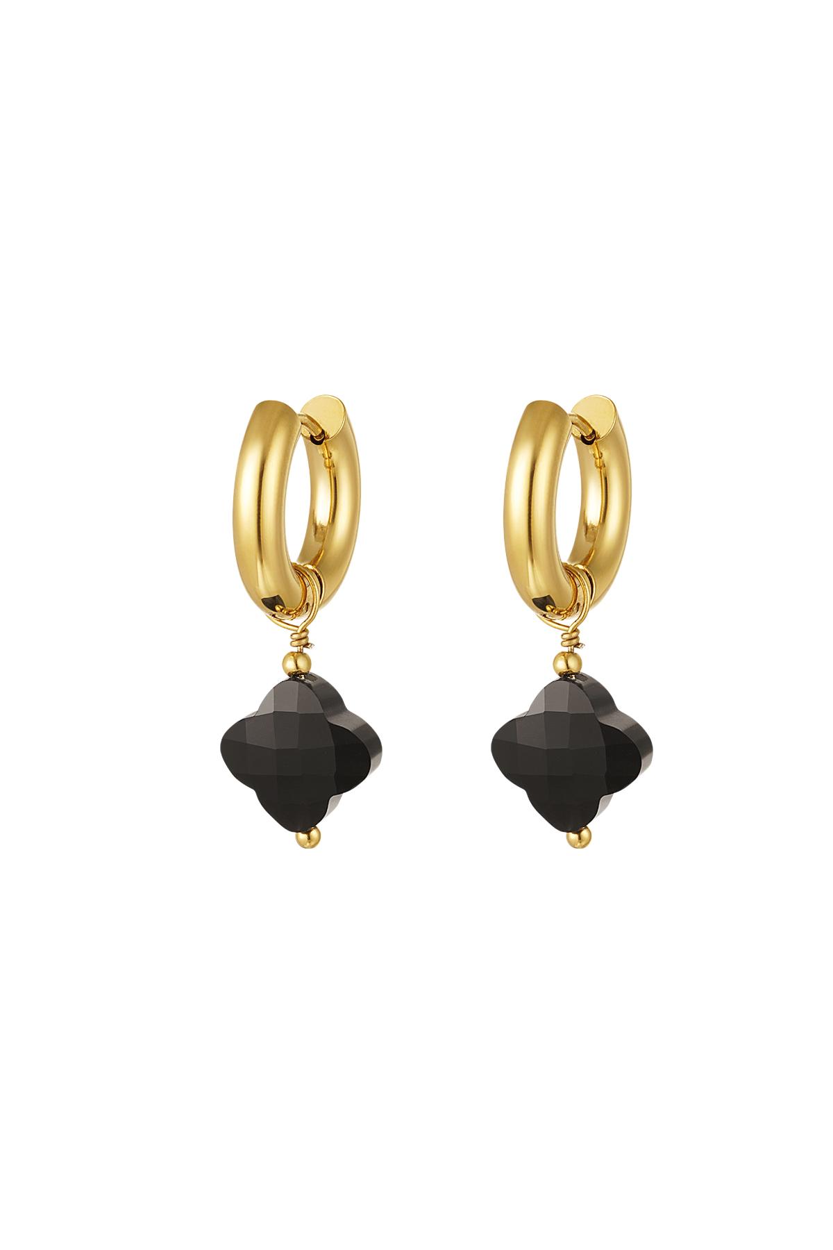 Earrings with clover - Natural stones collection Black &amp; Gold Stainless Steel