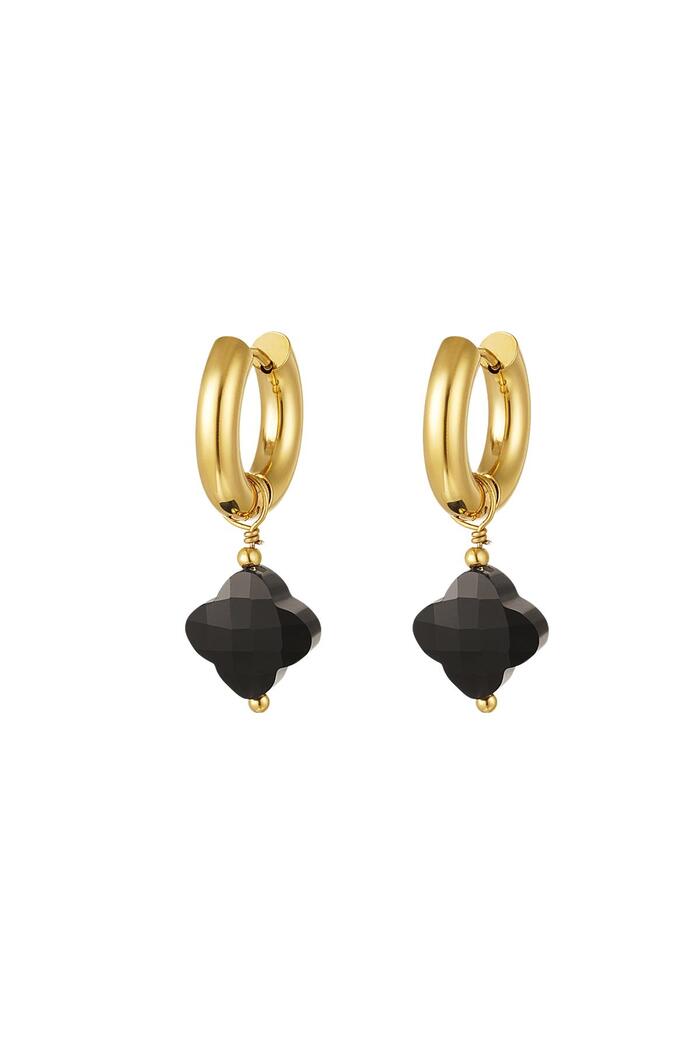 Earrings with clover - Natural stones collection Black & Gold Stainless Steel 