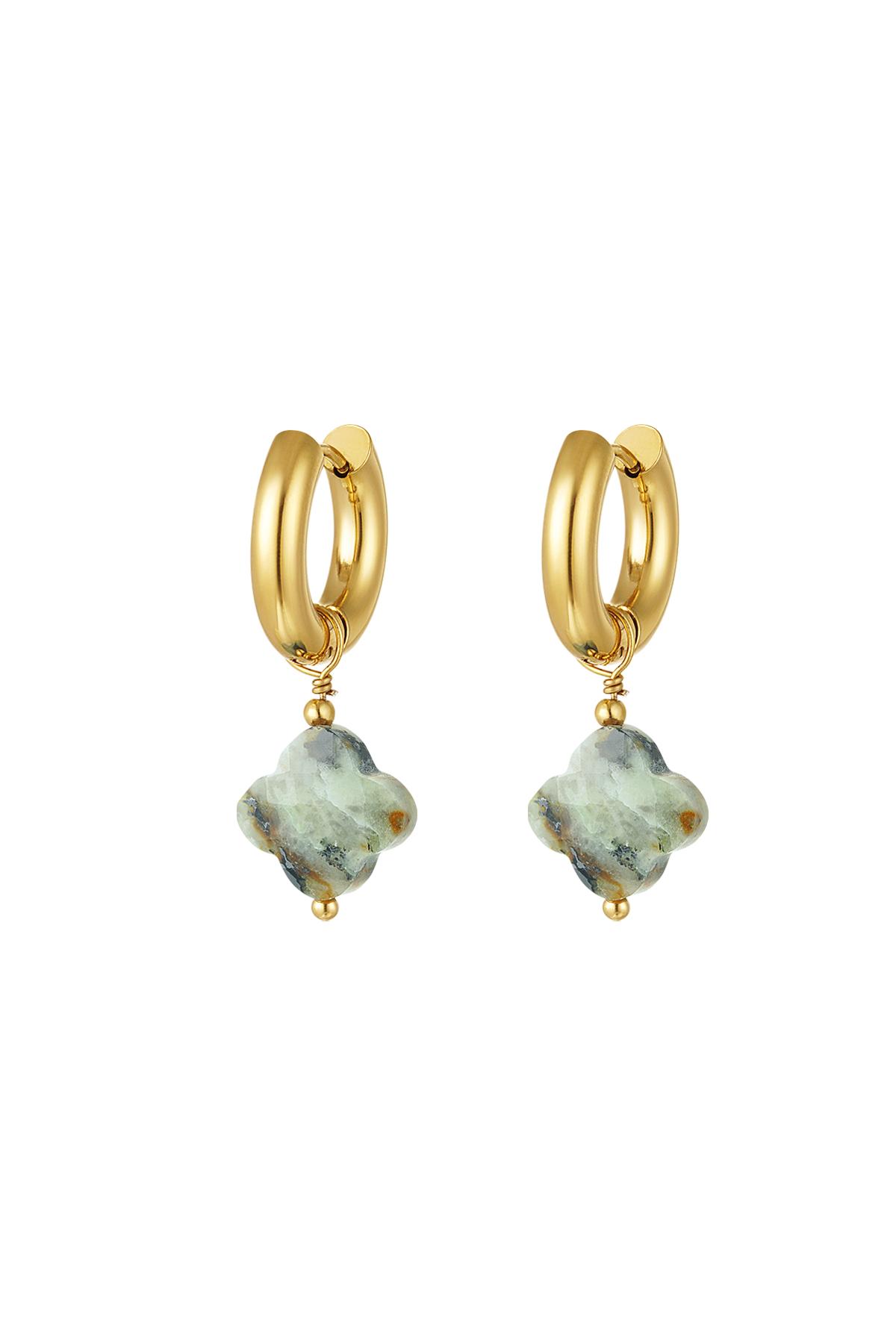 Earrings with clover - Natural stones collection Green Stainless Steel