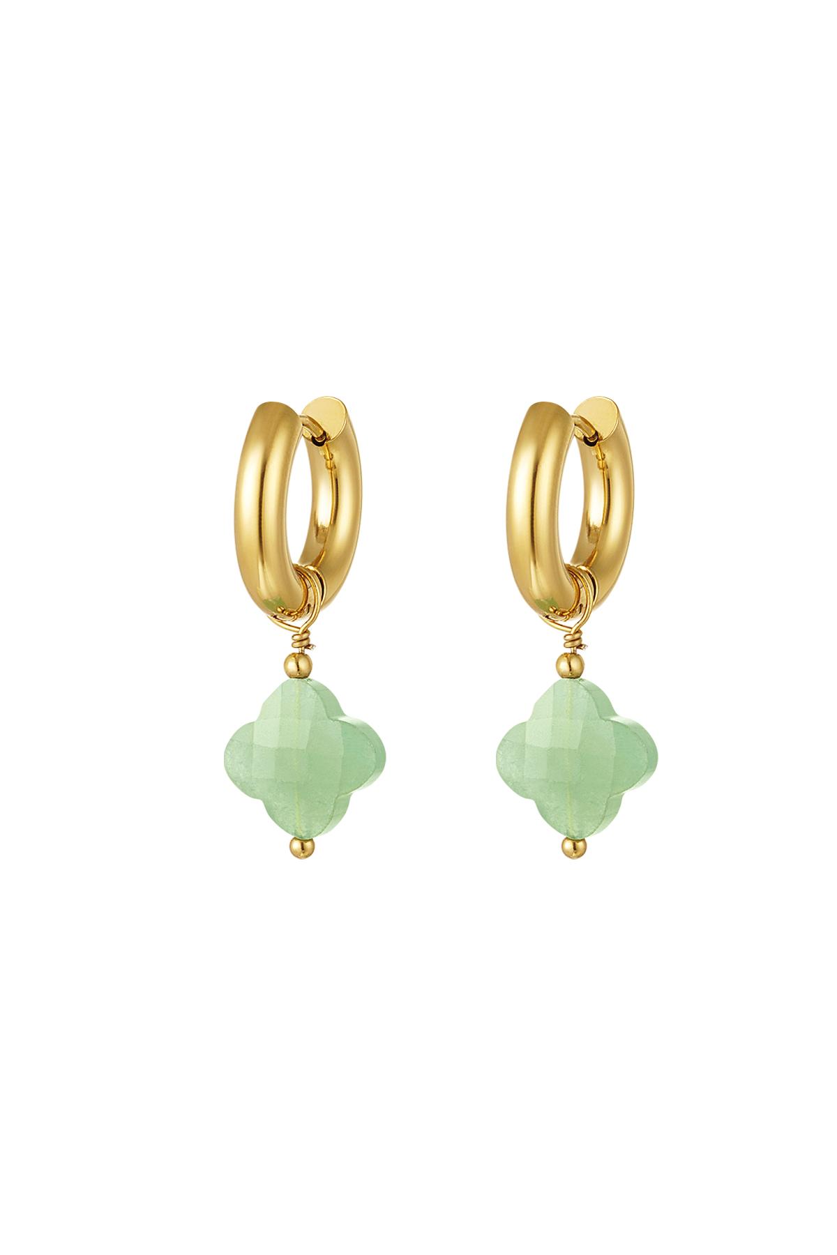 Earrings with clover - Natural stones collection Green &amp; Gold Stainless Steel