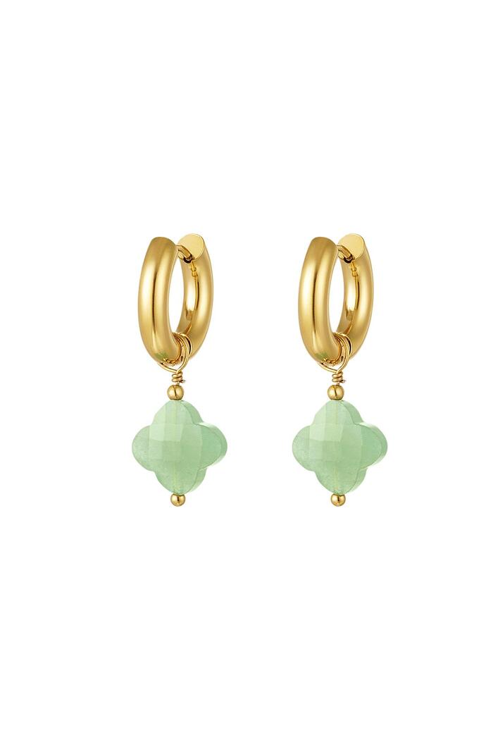 Earrings with clover - Natural stones collection Green & Gold Stainless Steel 