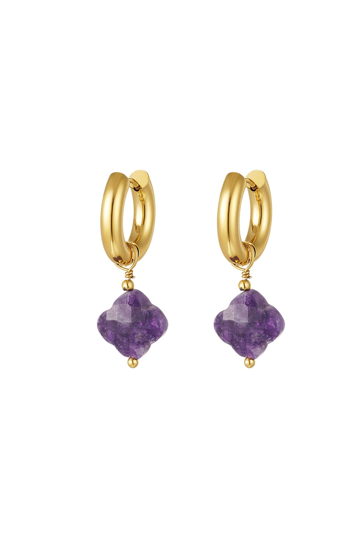 Earrings with clover - Natural stones collection Purple Stainless Steel