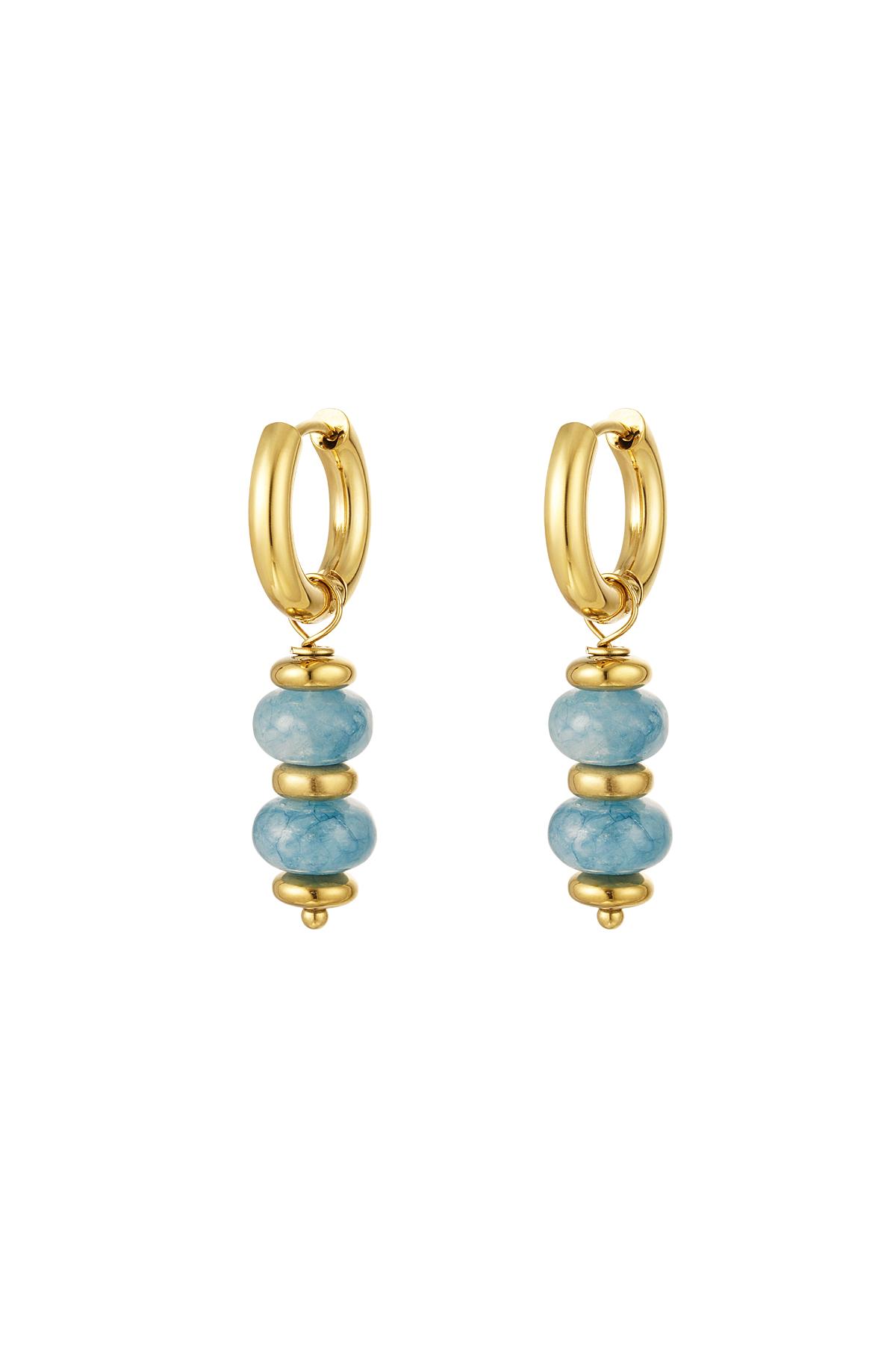 Earrings with stone balls Blue &amp; Gold Stainless Steel