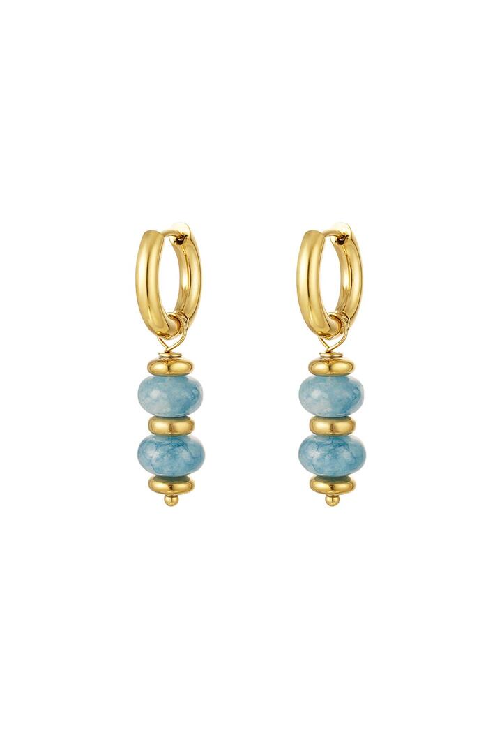 Earrings with stone balls Blue & Gold Stainless Steel 