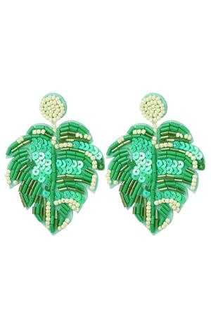 Leaf bead earrings Green Glass h5 