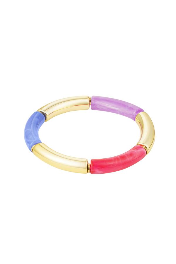 Bracelet tube or/couleur Rouge & Bleu Acrylique