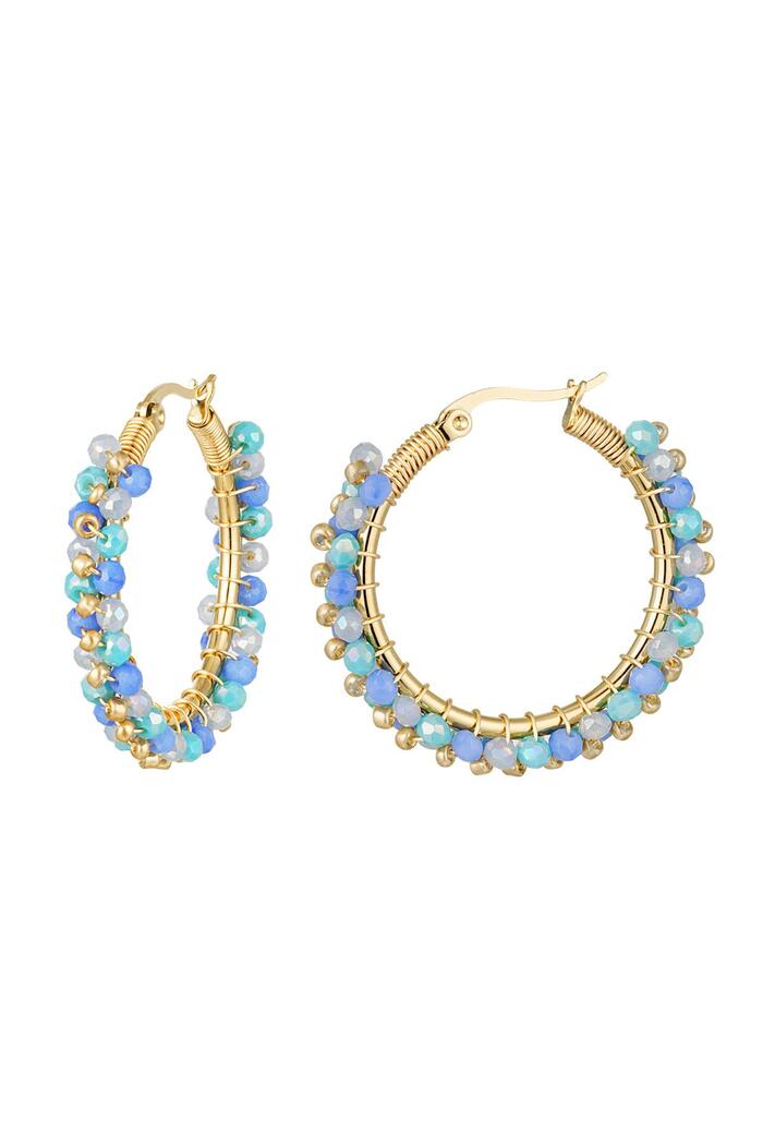Earrings bead party Blue & Gold Stainless Steel 