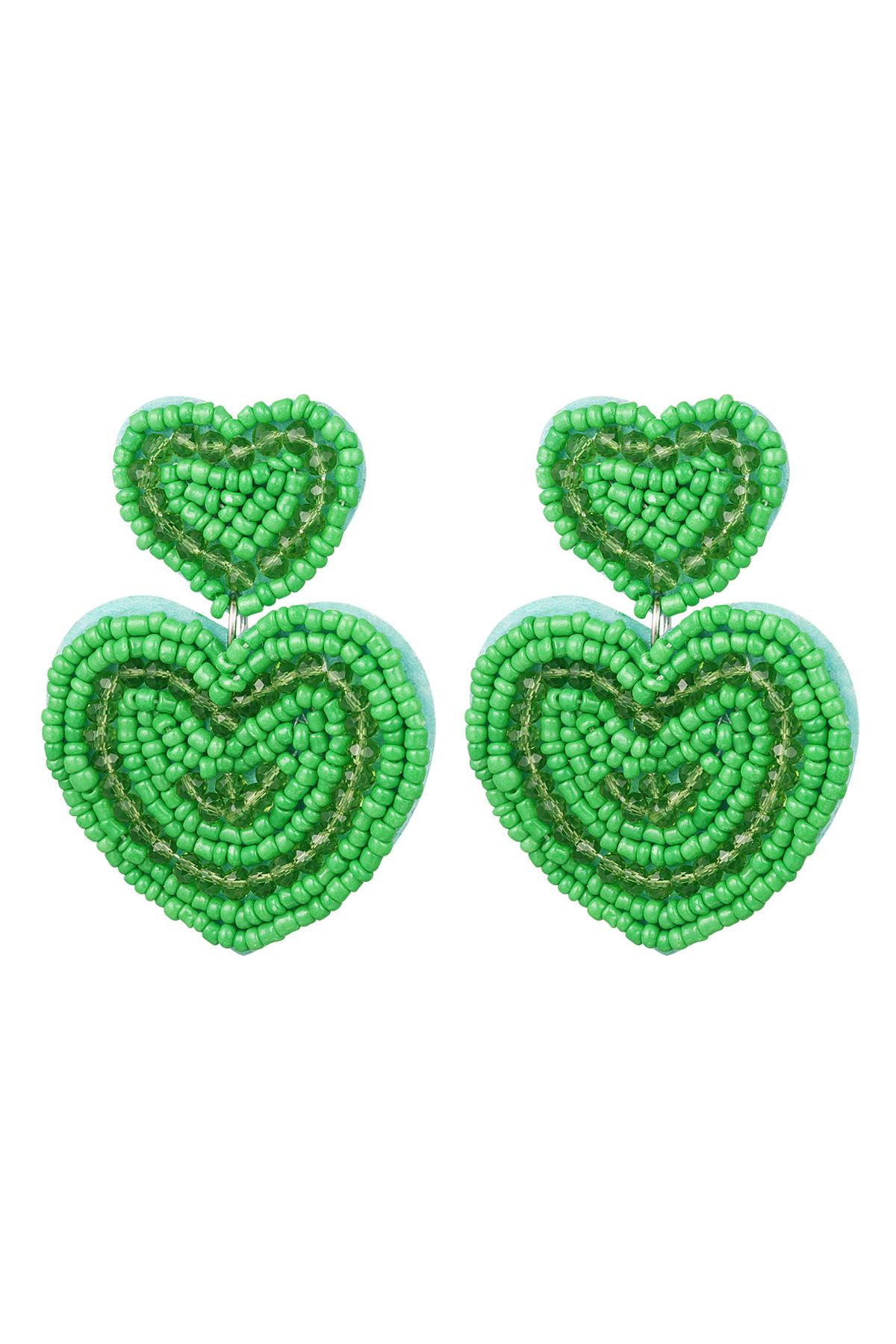 Earrings big hearts Green Glass