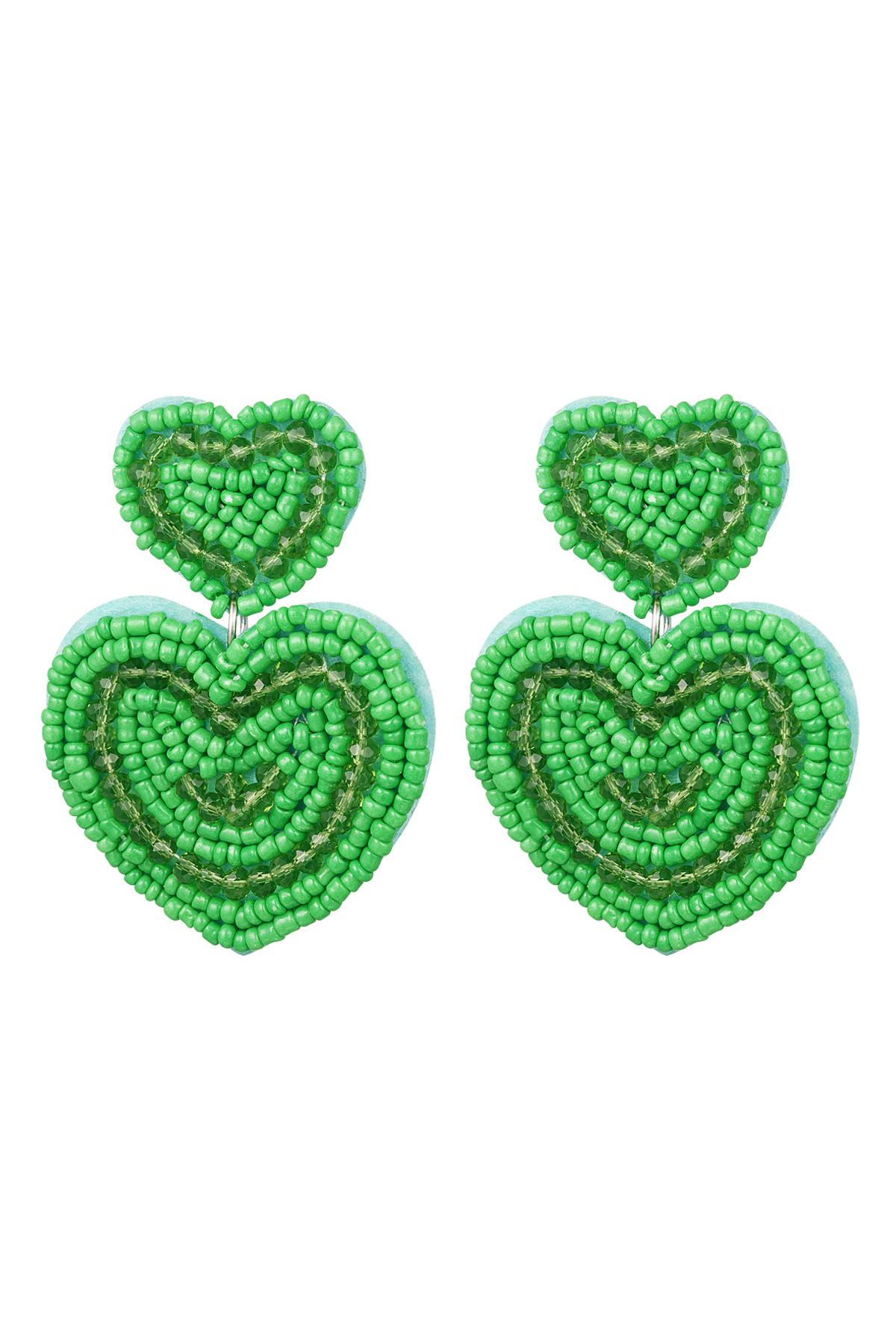 Oorbellen big hearts Groen Glas