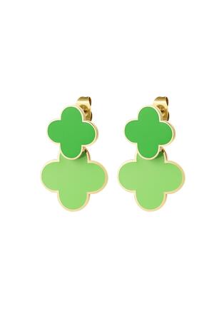 Earrings 2 clovers Green & Gold Stainless Steel h5 