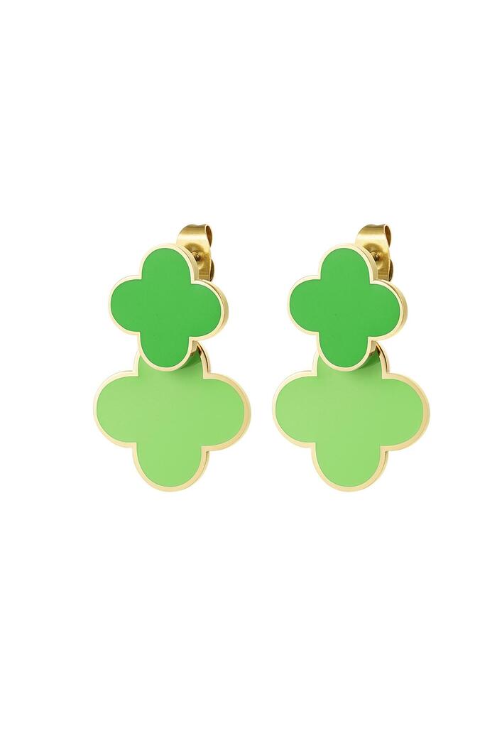 Earrings 2 clovers Green & Gold Stainless Steel 