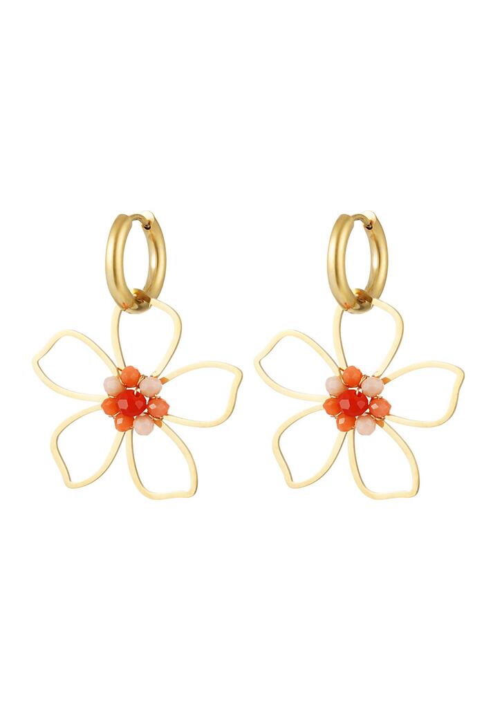 Earrings wild flower Orange & Gold Stainless Steel 