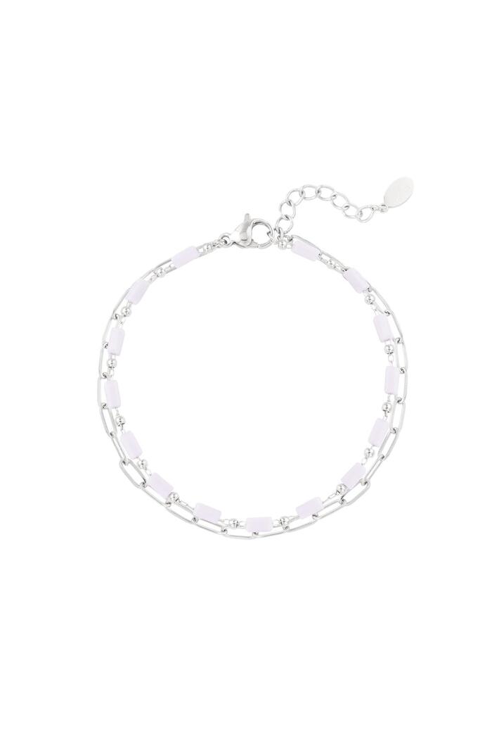 Bracelet double maillons/perles Rose & Argenté Acier inoxydable 