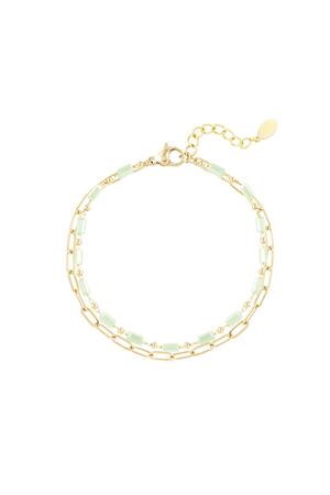 Bracelet double maillons/perles Vert & Or Acier inoxydable h5 