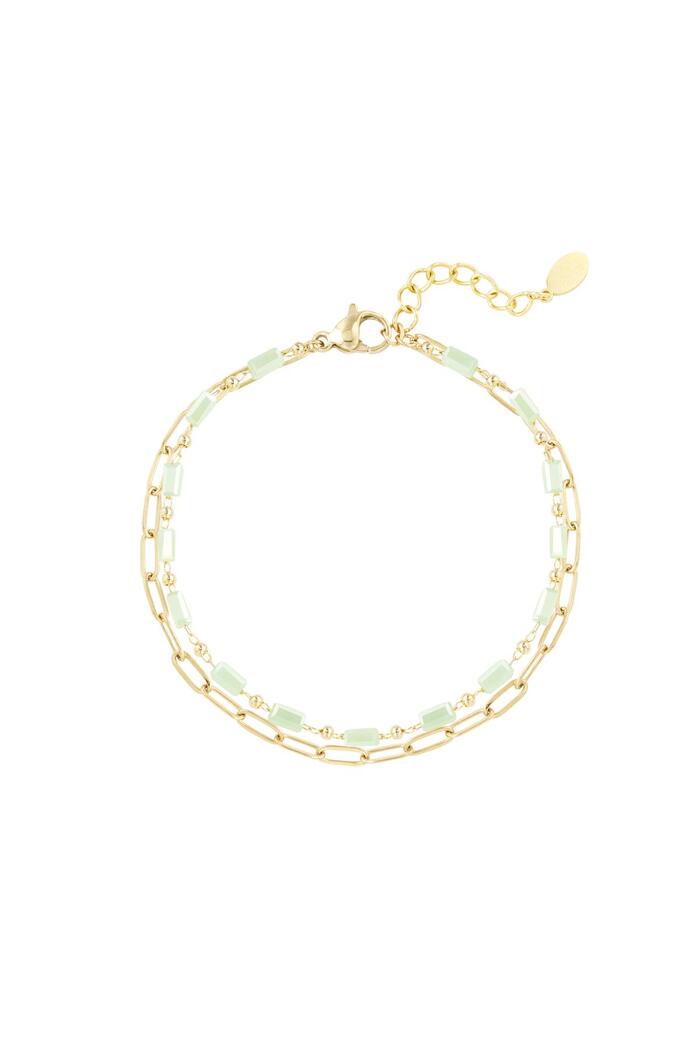 Bracelet double maillons/perles Vert & Or Acier inoxydable 