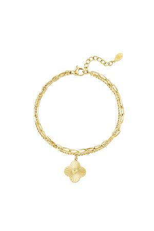 Zweilagiges Armband mit Blume Gold Edelstahl h5 