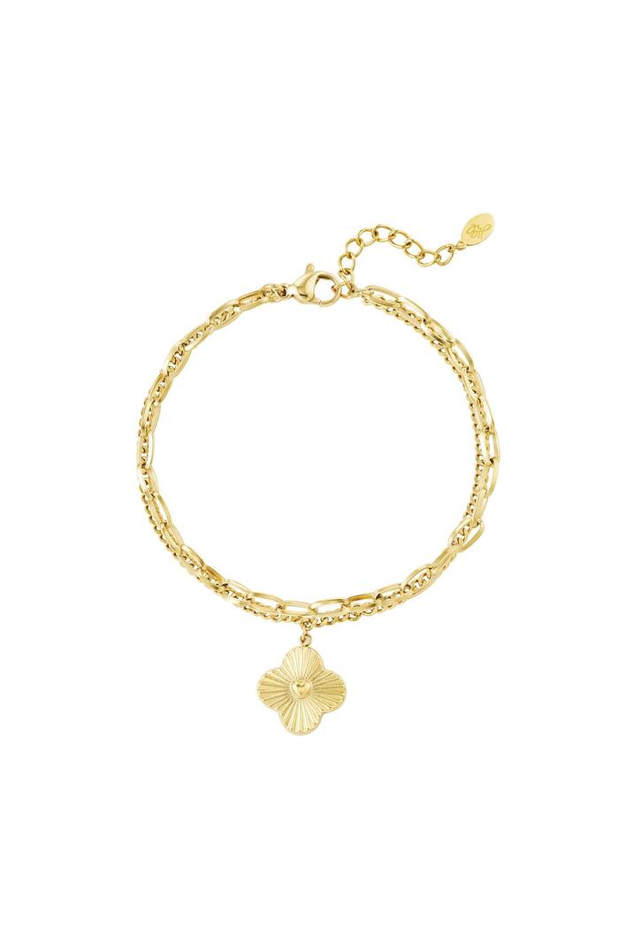 Two-layer bracelet with flower Gold Stainless Steel 