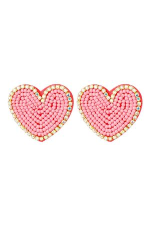 Beaded earrings heart with rhinestones Pink Glass h5 