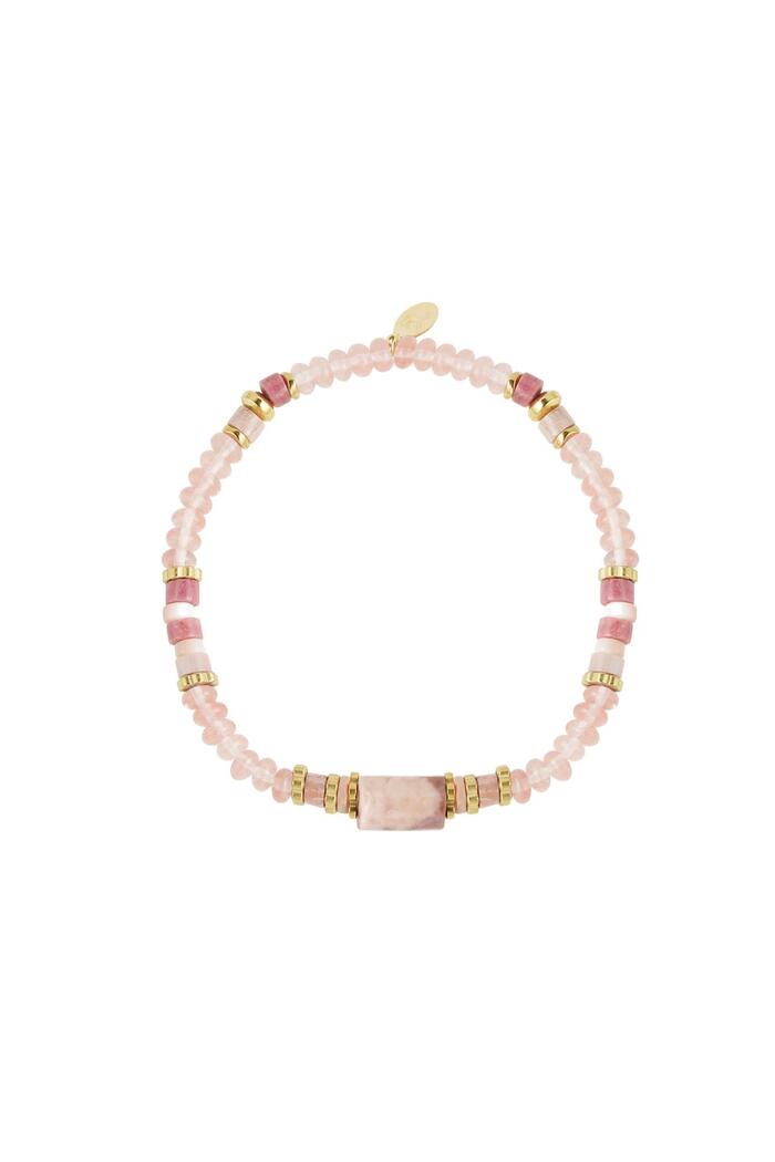 Bracelet beads party - Natural stones collection Pink & Gold Stainless Steel 