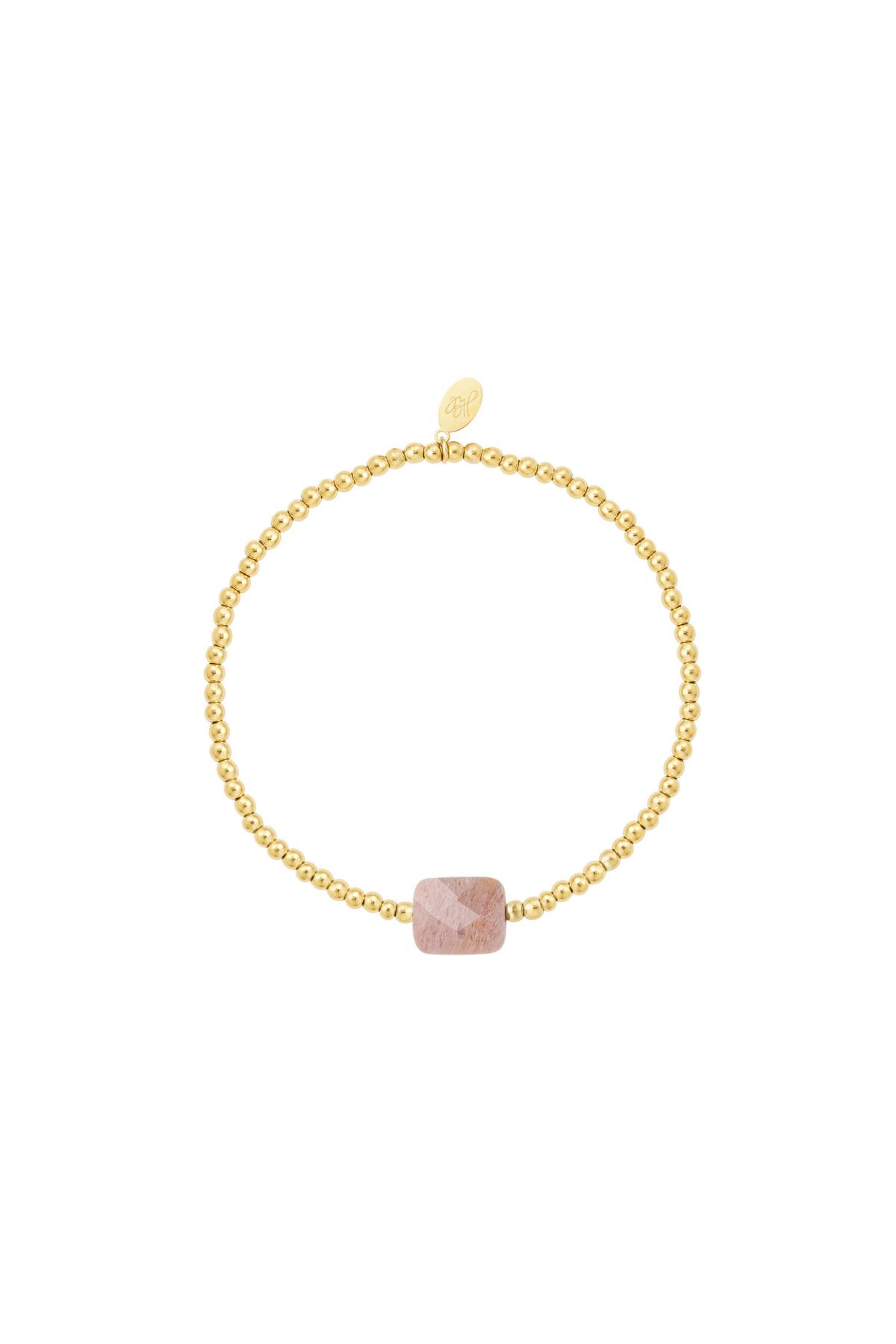 Bracciale perline con pietra grande - Collezione Pietre naturali Pink &amp; Gold Stainless Steel