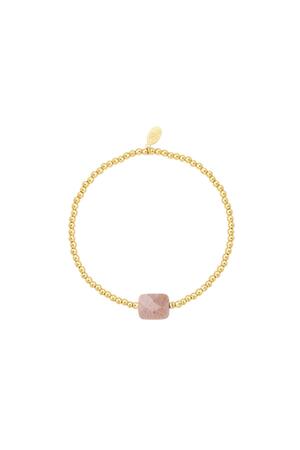 Bracelet beads with large stone - Natural stones collection Pink & Gold Stainless Steel h5 