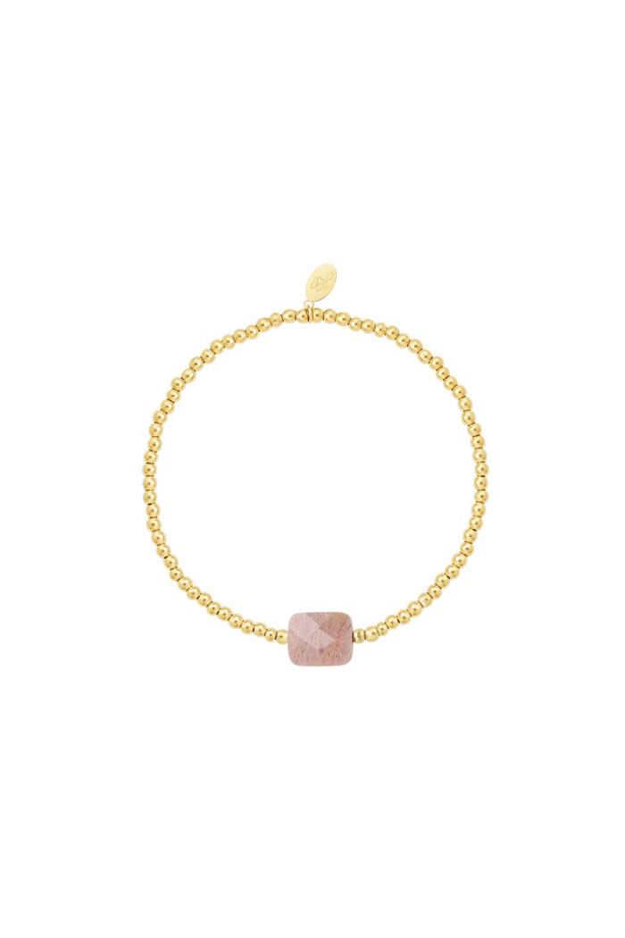 Bracelet beads with large stone - Natural stones collection Pink & Gold Stainless Steel 