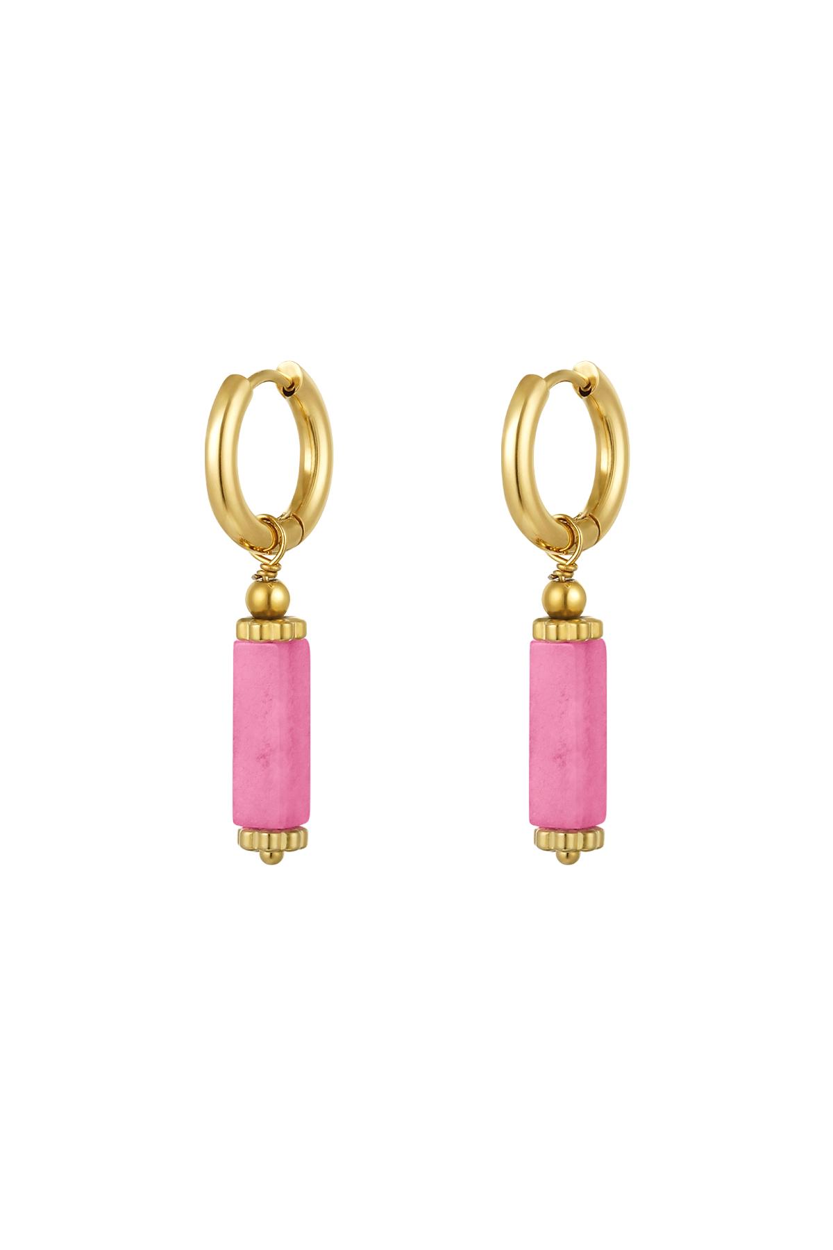 Earrings rectangular stone - Natural stone collection Fuchsia Stainless Steel 