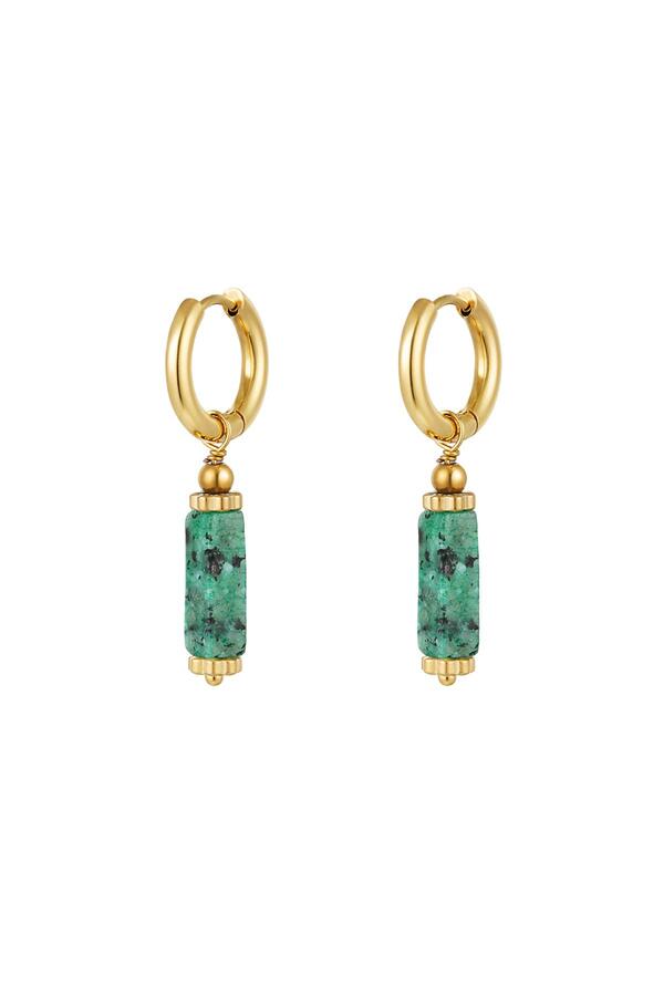 Earrings rectangular stone - Natural stone collection Green Stainless Steel