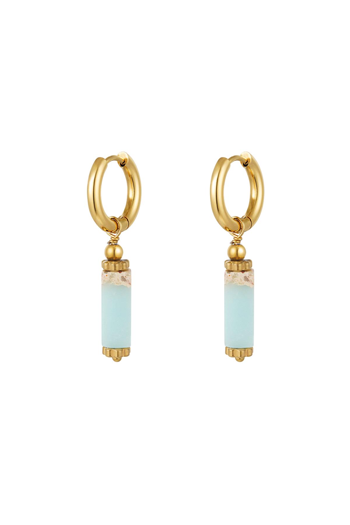 Earrings rectangular stone - Natural stone collection Blue &amp; Gold Stainless Steel
