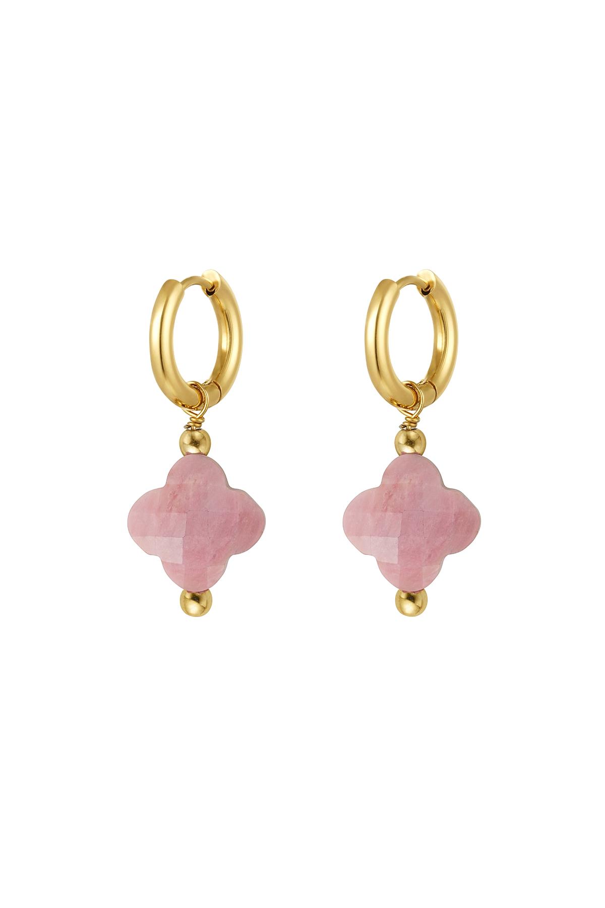 Earrings clover color - Natural stones collection Pink &amp; Gold Stainless Steel