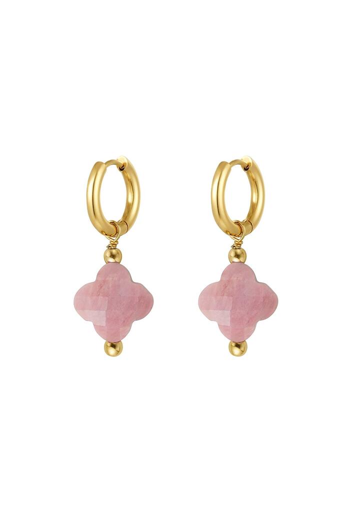 Earrings clover color - Natural stones collection Pink & Gold Stainless Steel 