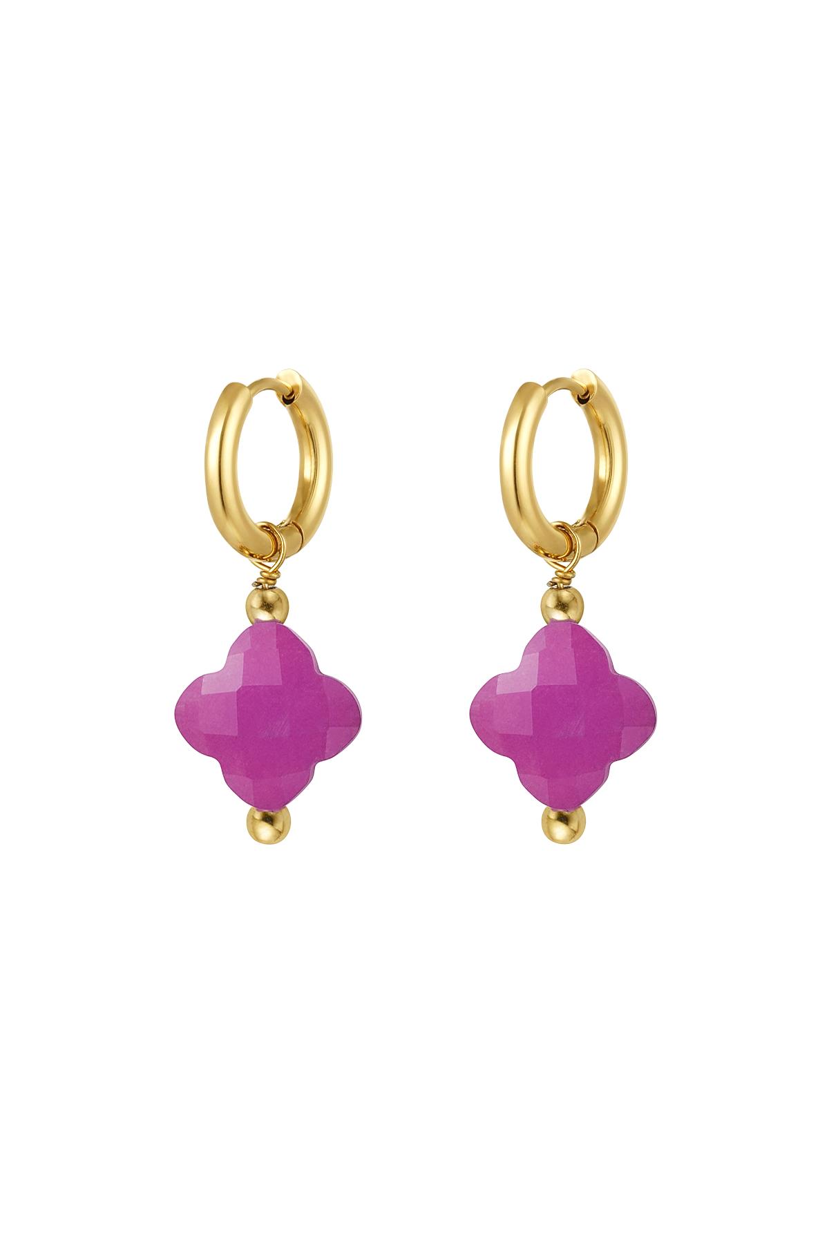 Earrings clover color - Natural stones collection Fuchsia Stainless Steel h5 