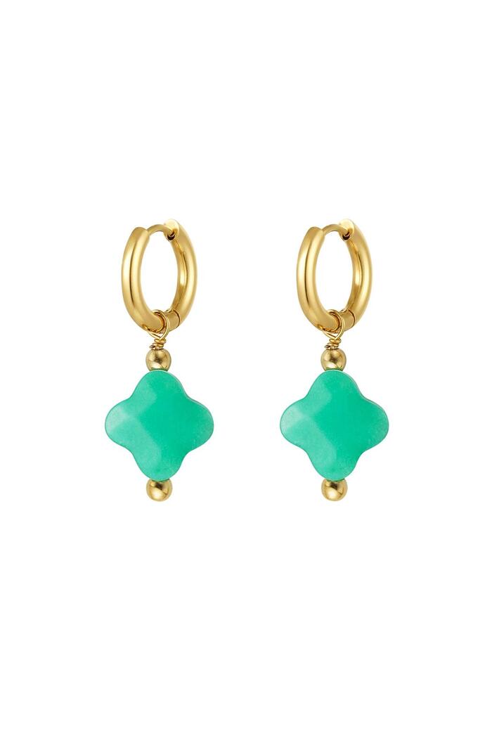 Earrings clover color - Natural stones collection Green Stainless Steel 
