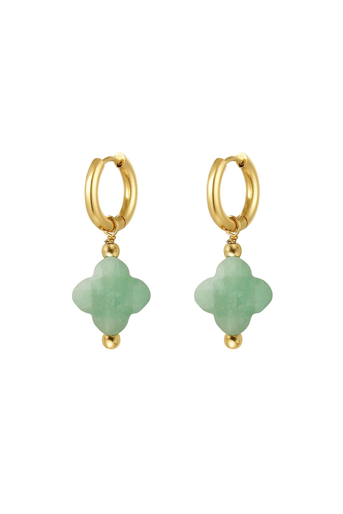 Earrings clover color - Natural stones collection Green &amp; Gold Stainless Steel