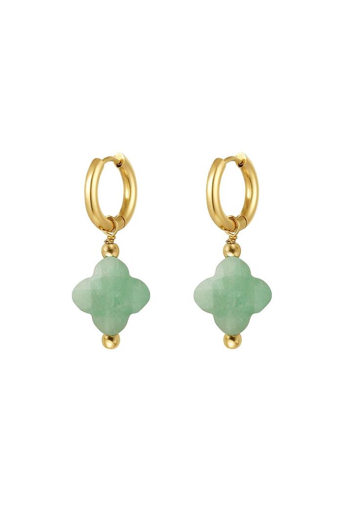Earrings clover color - Natural stones collection Green & Gold Stainless Steel 