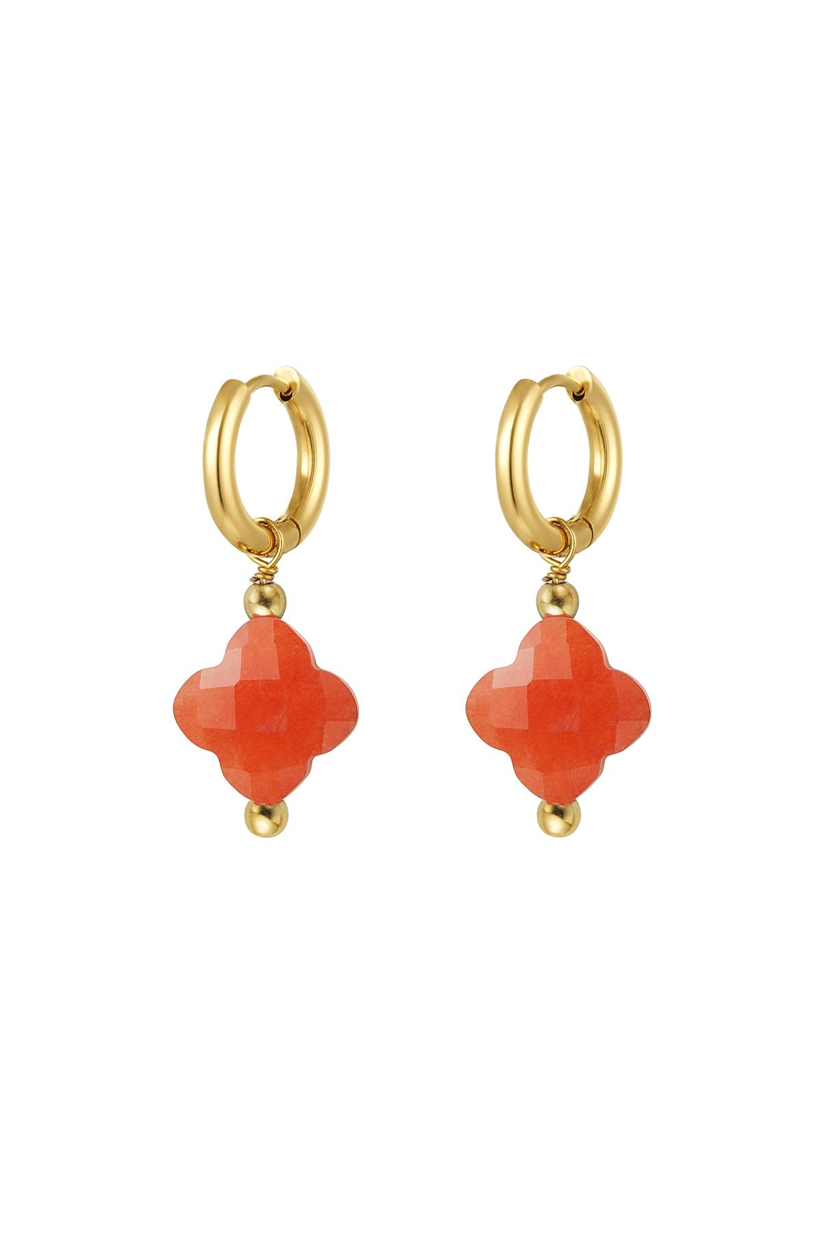 Pendientes trébol color - Colección Piedras naturales Naranja & Color dorado Acero inoxidable 2