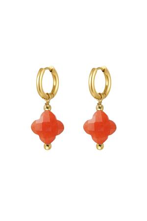 Boucles d'oreilles couleur trèfle - Collection pierres naturelles Orange & Or Acier inoxydable h5 