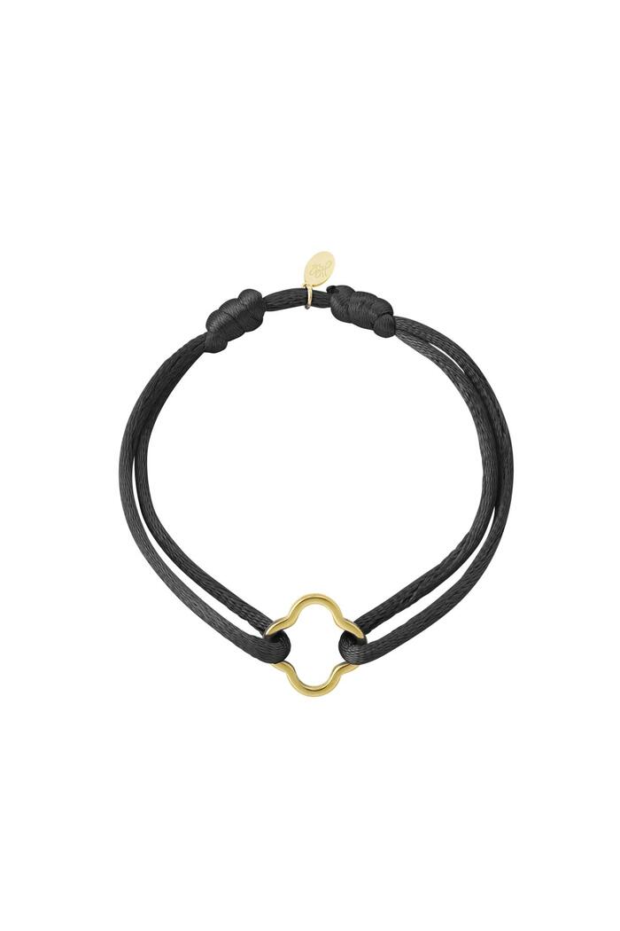 Fabric bracelet clover Black & Gold Stainless Steel 